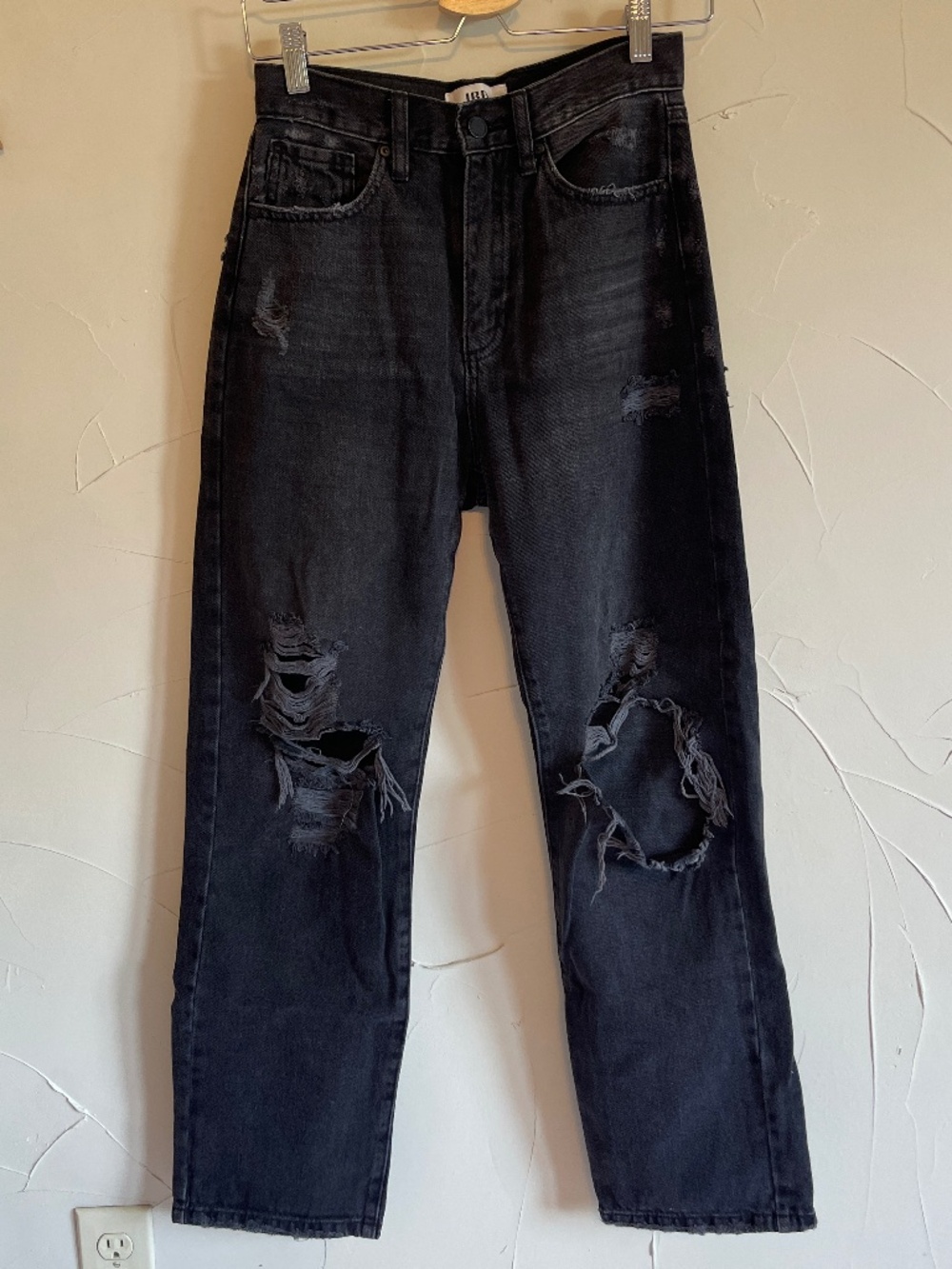 JBD Distressed Black High Rise Straight Jeans Size 24